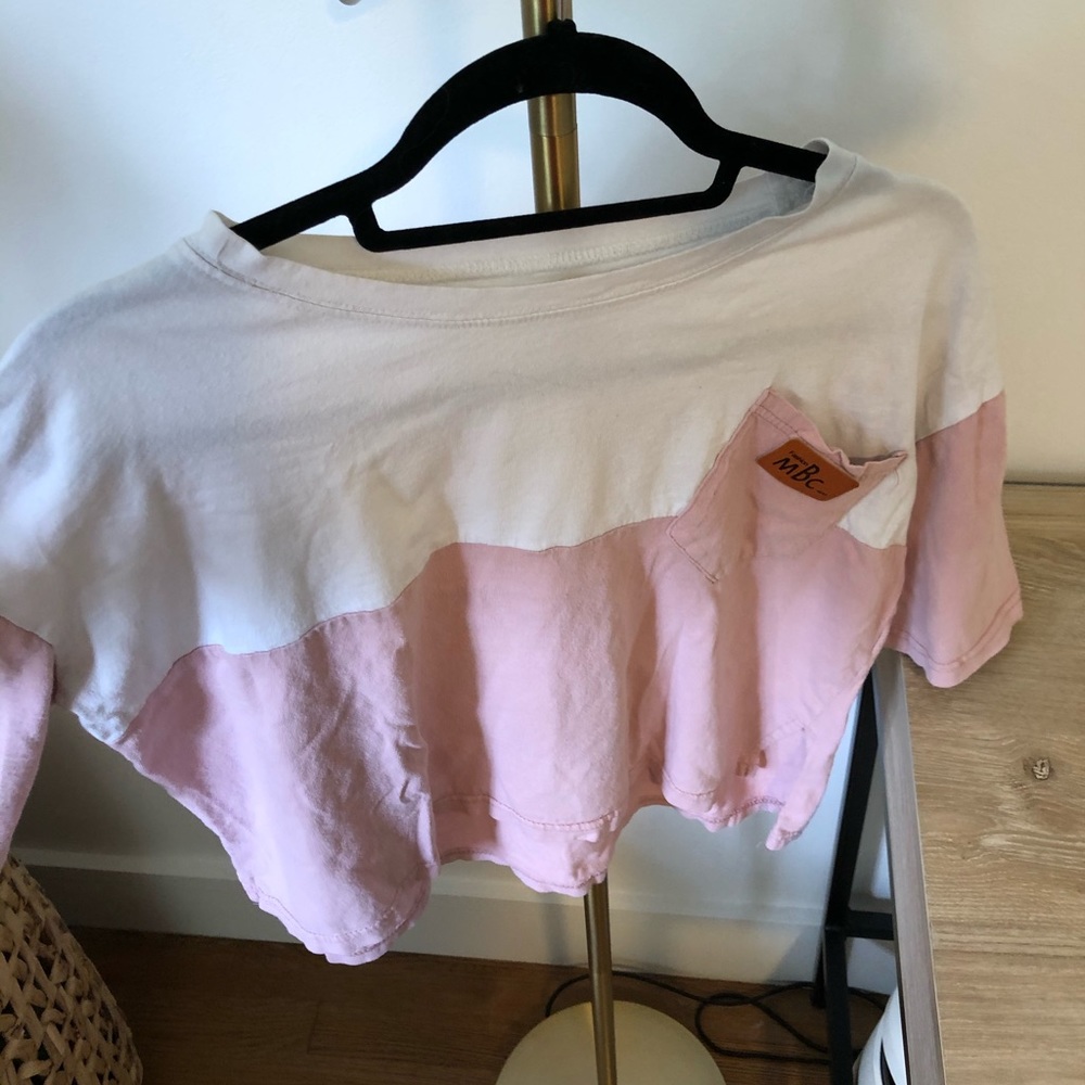 Shein pink and white crop top